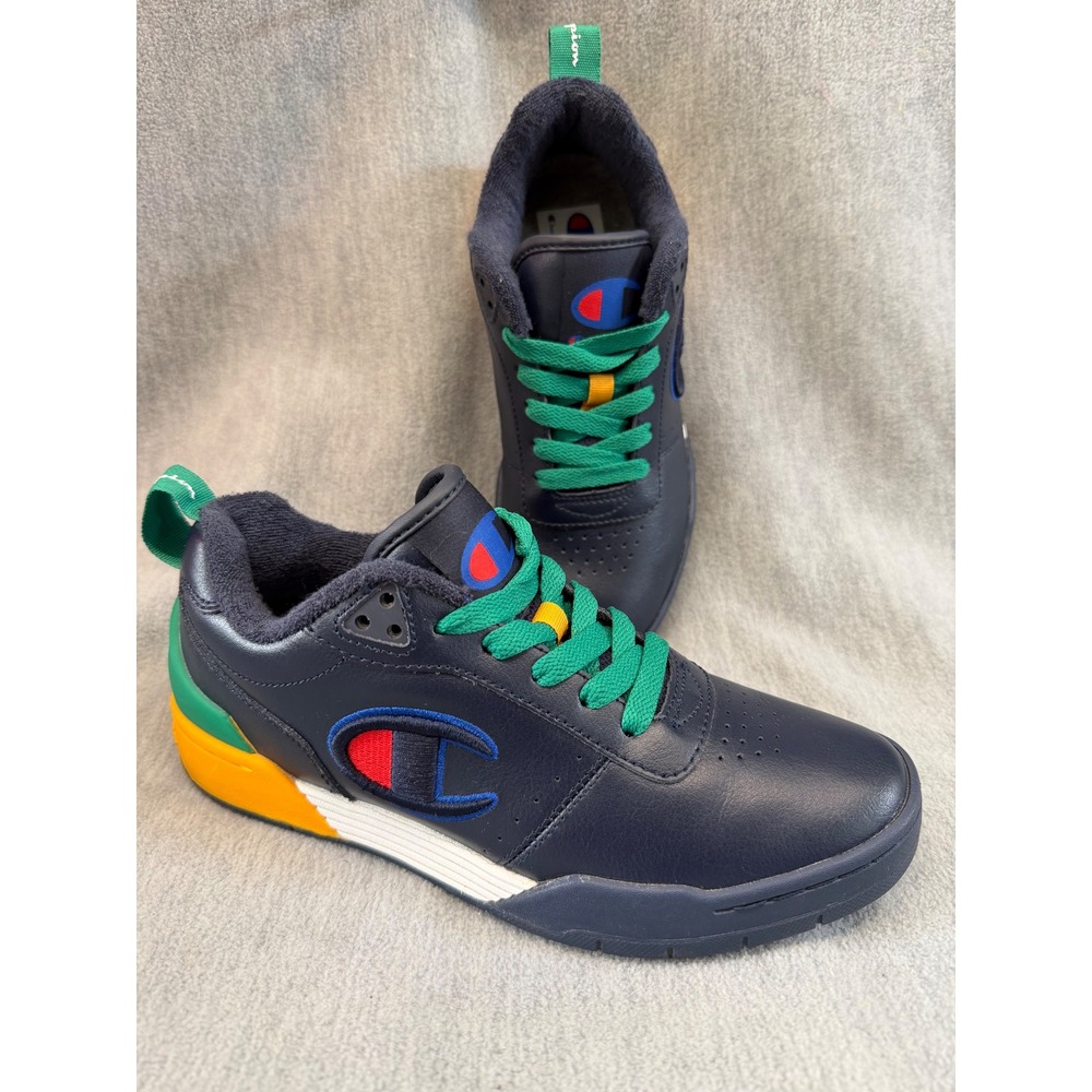 Champion 3-On-3 Sneakers Youth Men 5.5 Navy Blue Colorblock Leather Athleisure